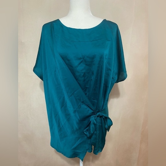 Lane Bryant women's 14/16 deep turquoise side tie front satin blouse NWT - Picture 1 of 5